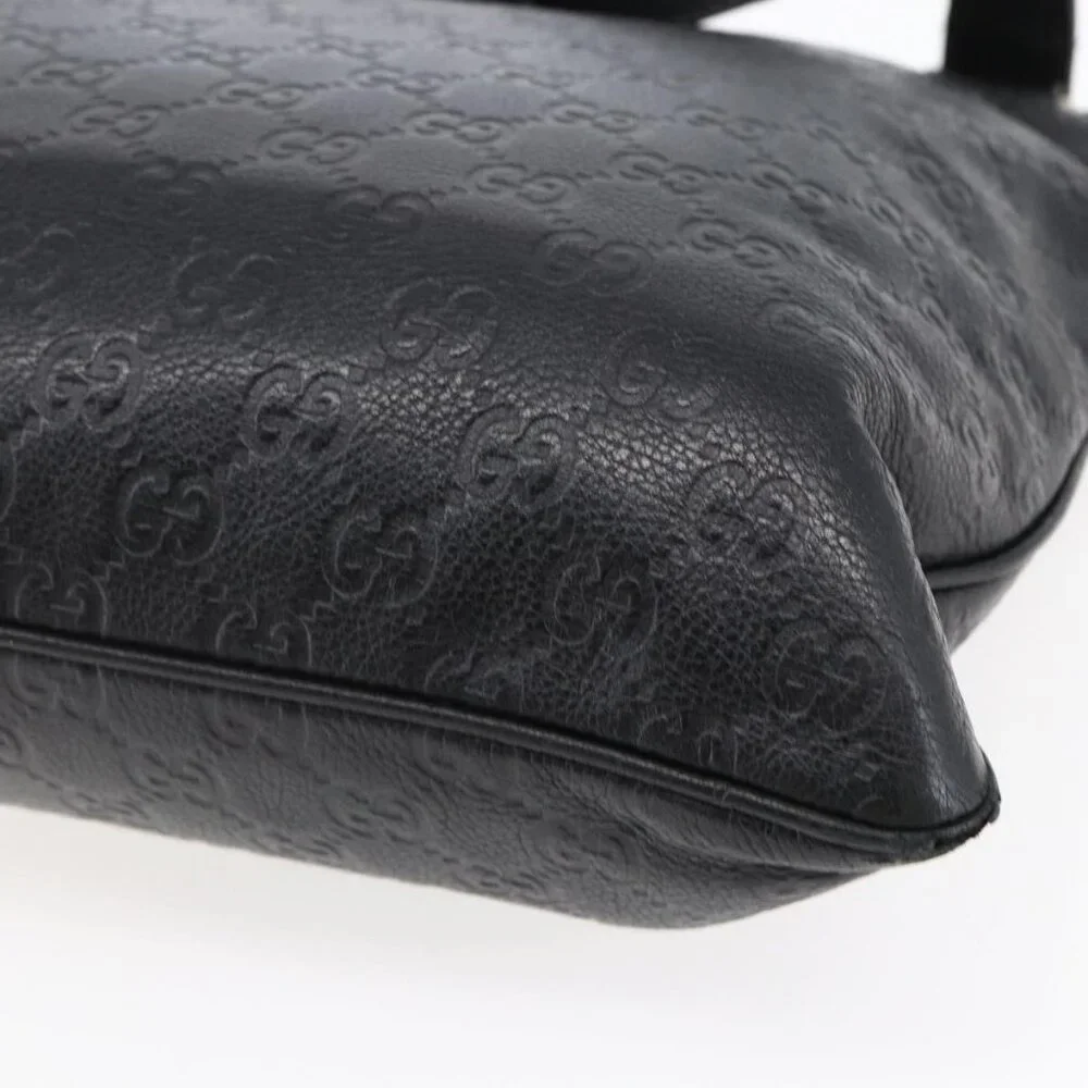 Authentic GUCCI GG Canvas Guccissima Shoulder Bag Leather Black Gold 201446 - Picture 7 of 16